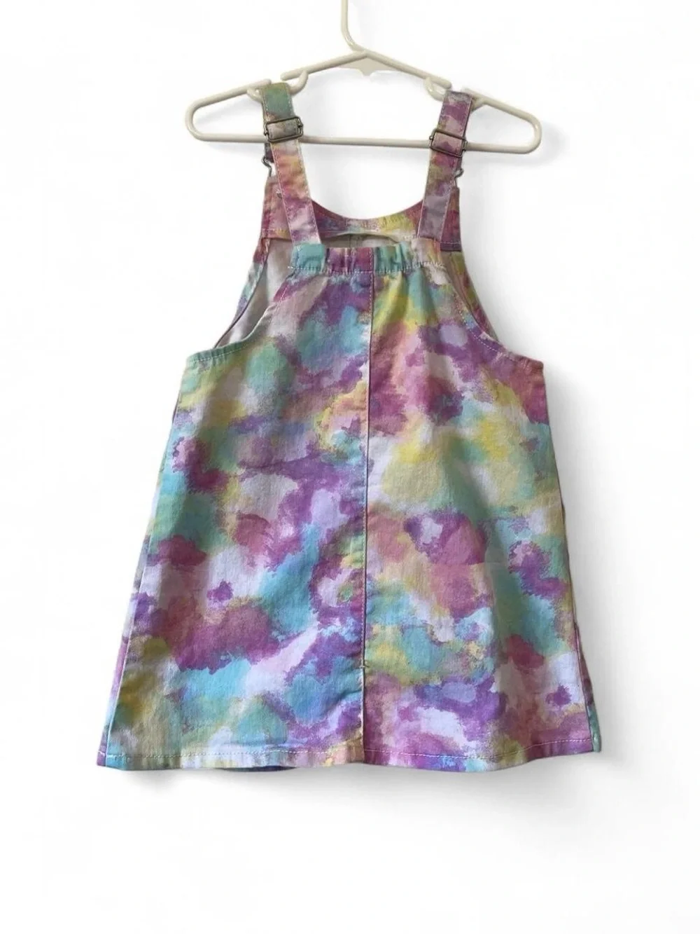 Toddler Girl 5T Denim Dress Pastel Tie Dye Overall Jumper Dress Stretch Summer